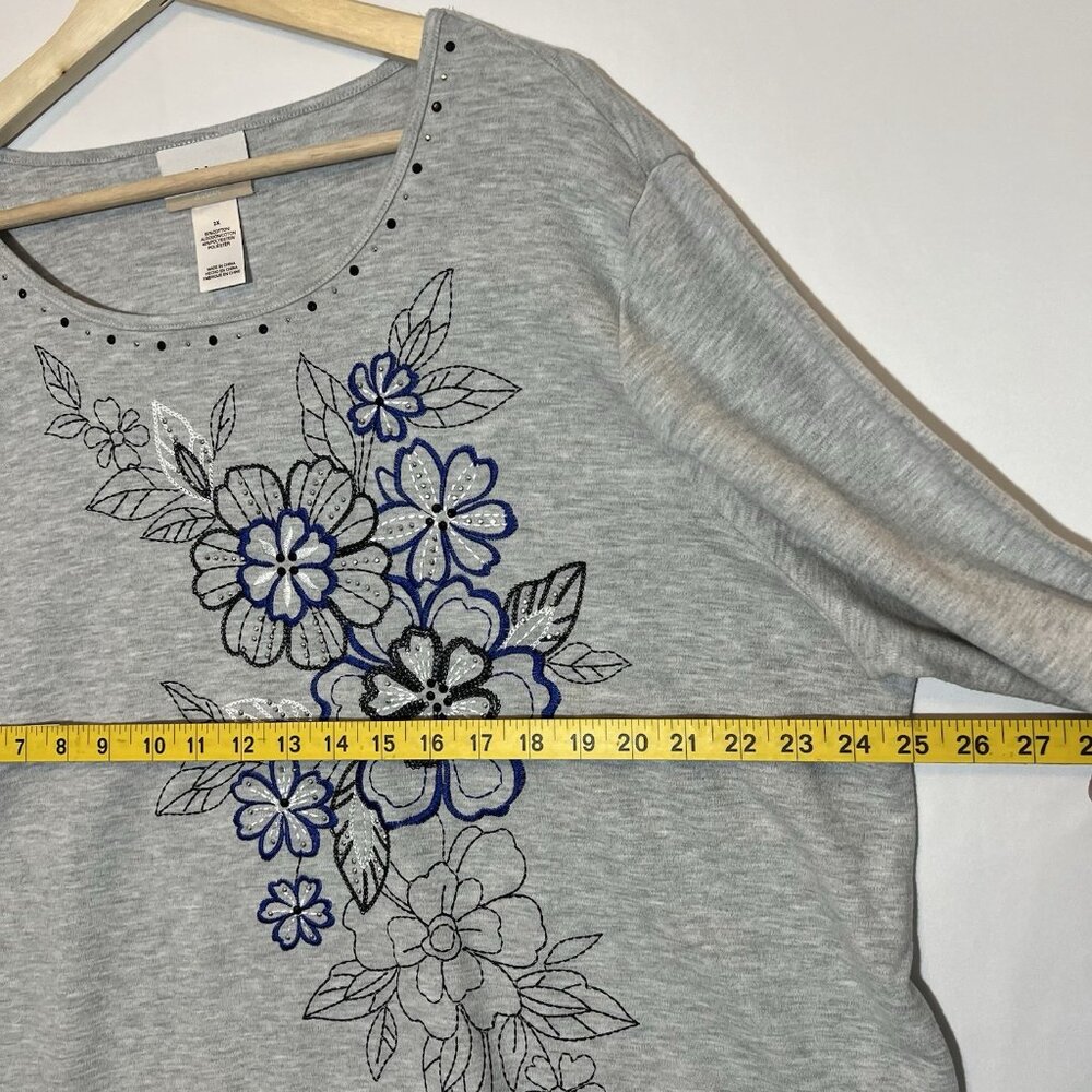 ALFRED DUNNER Woman Top Embellished Chenille Floral Size 2X Gray Long Sleeves - Picture 4 of 10